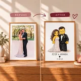 Wedding photo before and after its brick portrait transformation