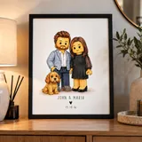 John and Maria brick portrait with their pet