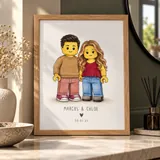Marcus and Chloe brick portrait in a natural wood frame