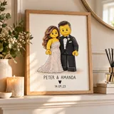 Peter and Amanda wedding brick portrait in a natural wood frame