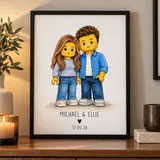 Michael and Ellie brick portrait in a black frame